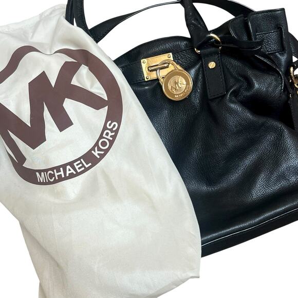 Michael Kors Black Leather Hamilton Moderne Large Satchel Bag Shoulder Tote - Picture 16 of 16